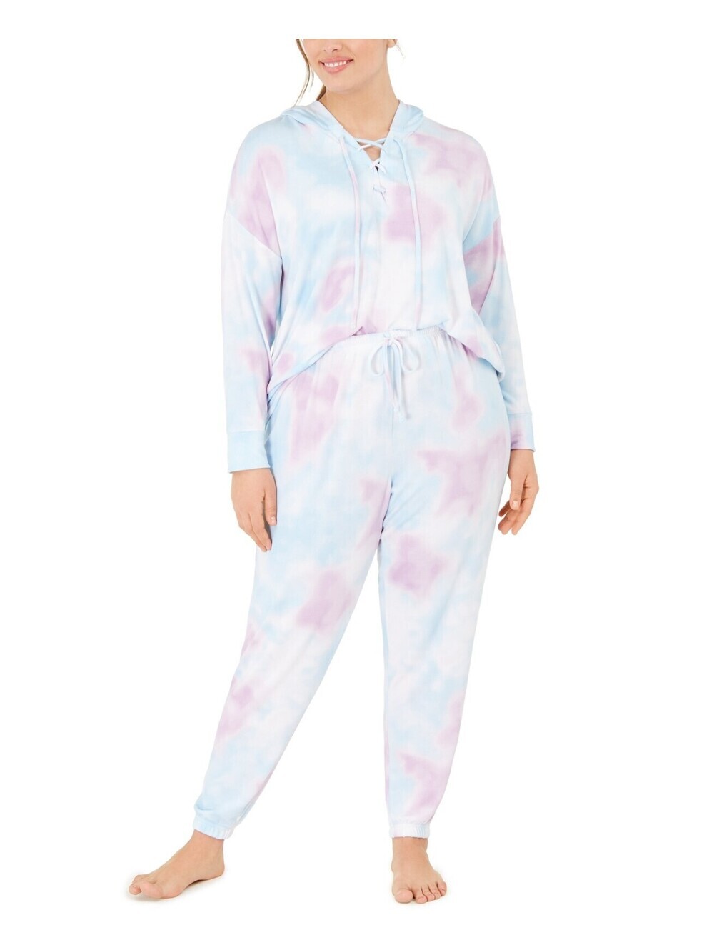 Jenni Womens Plus Size Printed Lace-Up Hoodie & Pants Pajama Set Size 2X